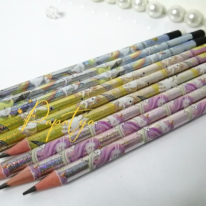 مداد مشکی HB رنگبندی و طرح متفاوت ته مداد پاککن دار میوه ای و ساده و تکشاخ