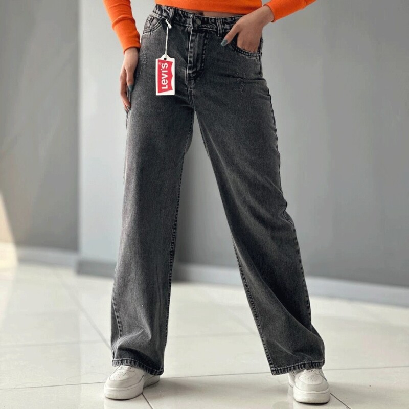 شلوار جین زنانه بگ طوسی شلوار جین بگ قد 105 سایز 38 تا 46