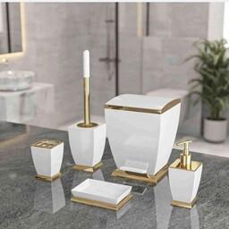 ست پنج پارچه لوازم اکسسوری بهداشتی دستشویی هارمونی مدل آوا سفید طلایی