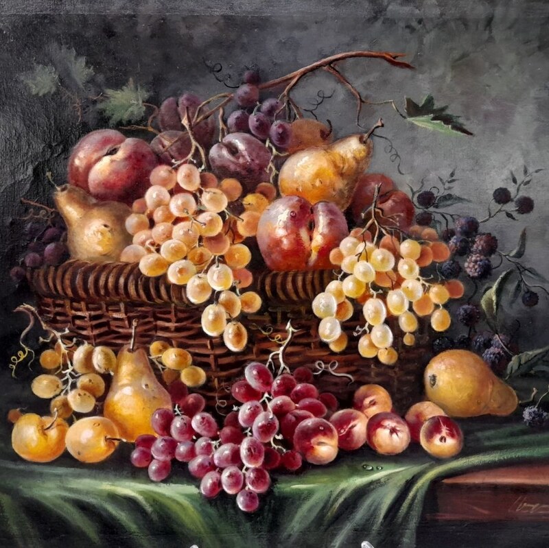 تابلو نقاشی رنگ روغن سبد میوه