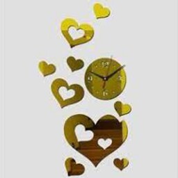ساعت دیواری، طرح قلب،جنس مولتی استایل، در دو رنگ طلایی و نقره ای،ابعاد کلی طرح 90 در30،قطر ساعت 30 سانت 