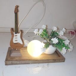 چراغ خواب و آباژور سنگ نمک طرح گلدان و گیتار مخصوص عشق موسیقی 