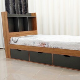 تخت خواب یک نفره mdf تمام cnc طرح چوب (ترکیب رنگ سفارشی )