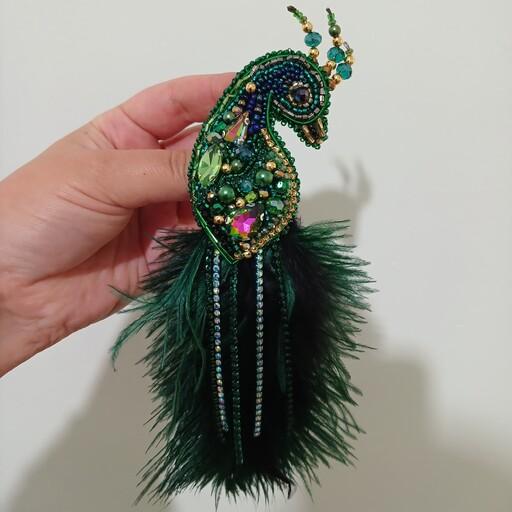 گلسینه جواهردوزی دستدوز طرح طاووس، ابعاد7 در20