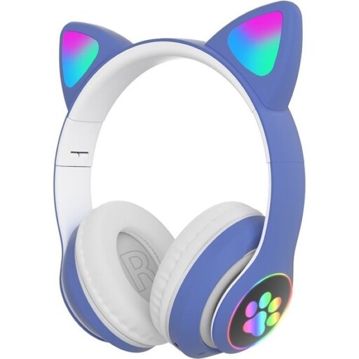 هدفون بلوتوثی مدل گربه ای MZ-023 رنگ بنفش- رقص نور - رادیو - مموری - USB