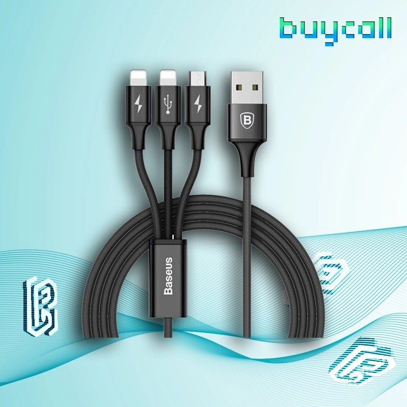 کابل تبدیل USB به microUSB، لایتنینگ و لایتنینگ باسئوس مدل Rapid طول 1.2 متر