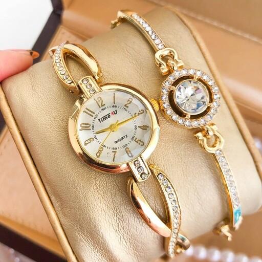 ست ساعت و دستبند طلایی زنانه