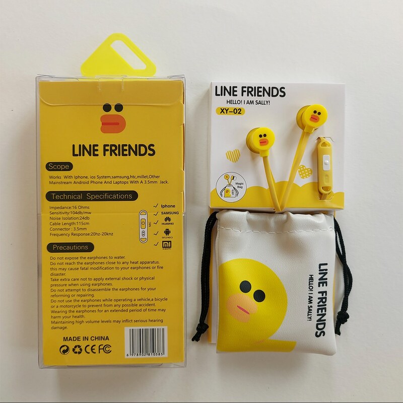 هندزفری طرح فانتزی اردک مدل Line-Friends-XY-02 به همراه کیف هندزفری