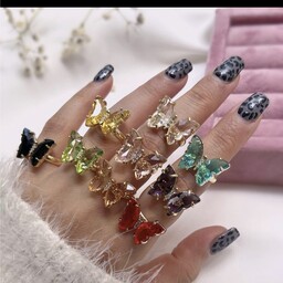 ست دستبند، گوشواره و انگشتر  پروانه کریستال در رنگهای متنوع 