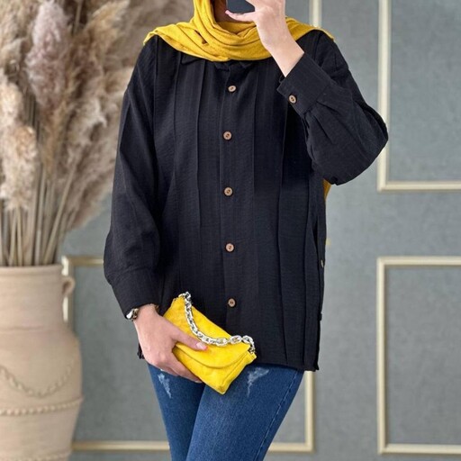 شومیز مانتویی پیله دار تک جیب زنانه در 7 رنگ جذاب