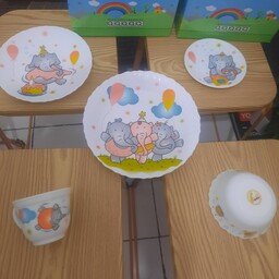 سرویس اوپال ظرف غذا کودک 5 تیکه در دو مدل طرح  فیل وخرس 
