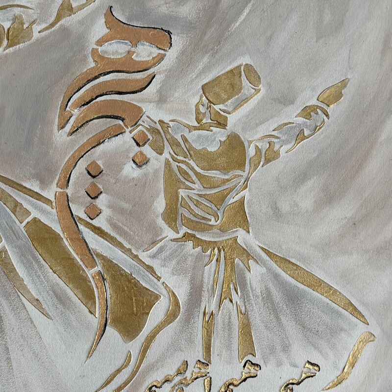 تابلو نقاشی برجسته طرح سماع مولانا ابعاد 50 در 70