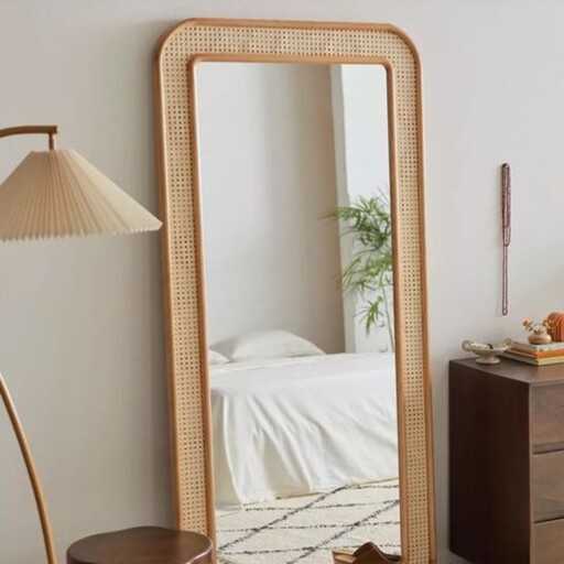آینه قدی چوبی و حصیر بامبو بدون آینه 