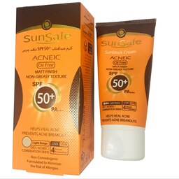 کرم ضد آفتاب SPF50 فاقد چربی کرم پودری بژ روشن 50 گرمی سان سیف