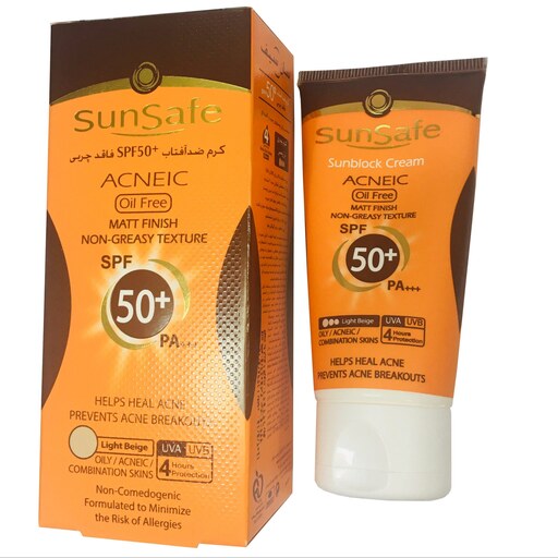 کرم ضد آفتاب SPF50 فاقد چربی کرم پودری بژ روشن 50 گرمی سان سیف