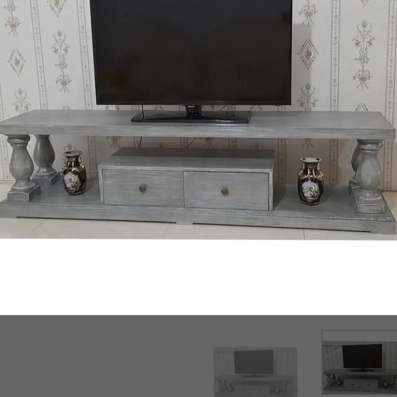 میز تلویزیون  چوبی وروکش چوب رنگ خاکستری تیره 