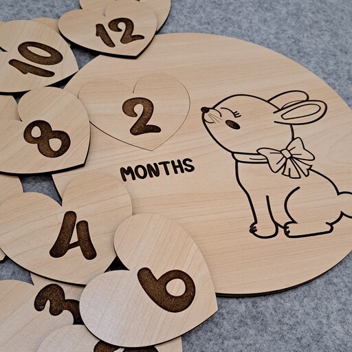 تک دیسک ماهگرد 2لایه و 12 قلب برای هر ماه، مدل خرگوش ملوس، قطر 20 سانت، مناسب برلی عکاسی نوزاد، سیسمونی