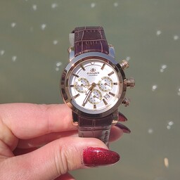 ELEGANCE EL.1003 excellent CHRONOGRAPH موتور میوتا ژاپن تقویم روز شمار نمایشگر روز وشب قاب تمام استیل شیشه ضد خش بند چرم