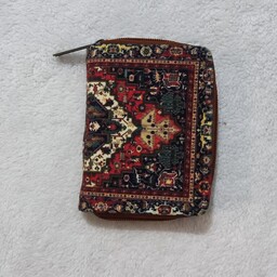 کیف کارت دور زیپ مخمل کوبیده طرح فرش سنتی