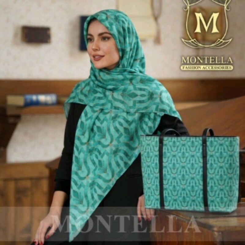 روسری نخی تک زنانه بدون کیف رنگ سبز طرح کاشی ارسال رایگان 