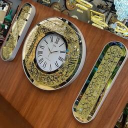 ساعت دیواری چوبی و آینه آکیا مدل وان یکاد به همراه گوشواره ساعت مدرن ساعت دیواری
