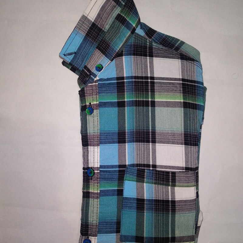 پیراهن مردانه طرح چهارخانه کشی رنگ آبی با کیفیت به قیمت تولیدی