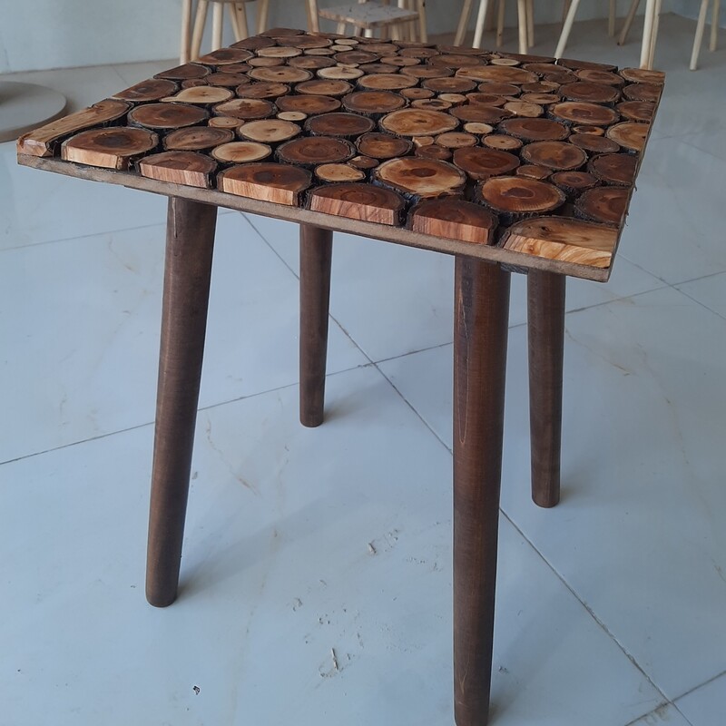 میز عسلی مربع با تیکه چوب زردالو 