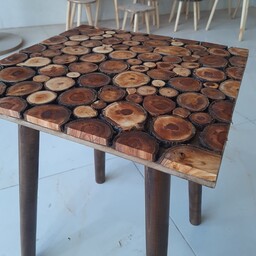 میز عسلی مربع با تیکه چوب زردالو  (سفارشی)