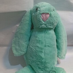 عروسک خرگوش جلی کت  سبز آبی 35 سانتی 