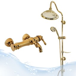 علم دوش حمام شیپوری همراه با شیر حمام بیزانس رنگ طلایی شیرالات برند اندیکا