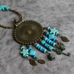 گردنبند زنانه سنتی سنگ فیروزه رنگ ثابت دست ساز 