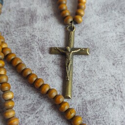 گردنبند مردانه چوب و سنگ انیکس دست ساز صلیب
