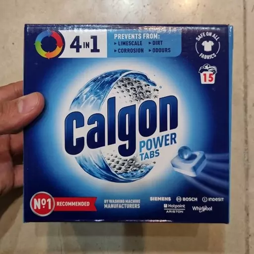 قرص جرم گیر ماشین لباسشویی کالگون Calgon بسته 15 عددی (ساخت اروپا)