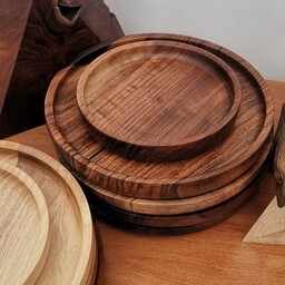 سینی چوبی شیرینی خوری چوب گردو قطر 25 اندازه و عمق استاندارد 