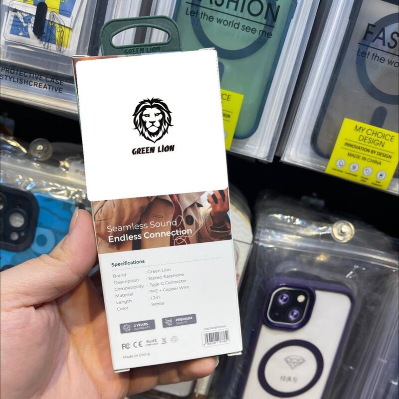 هندزفری سیمی تایپC طرح اپل سری سرامیکی کانکتور تایپ سی برند گرین لاین اورجینال  Stereo Earphone  Green Lion Original