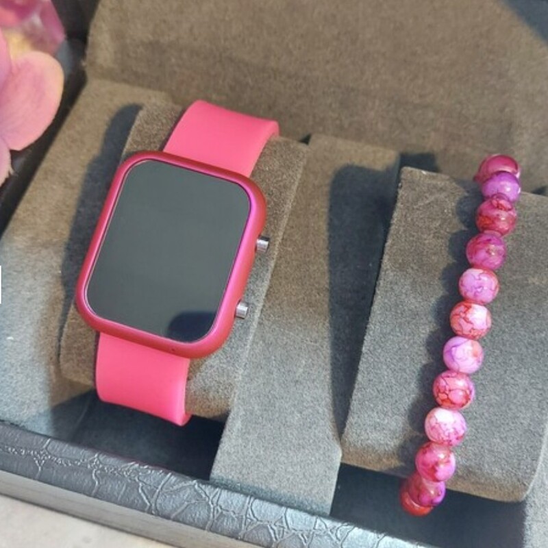ساعت مچی دیجیتالی اسپرت زنانه صورتی همراه دستبند