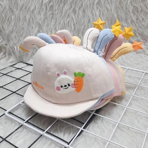 کلاه نوزادی شاخدار ، کلاه نوزادی خرگوش گوشدار بسیار با کیفیت و وارداتی با آسترداخلی عرق گیر و چسبک تنظیم سایز پشتی