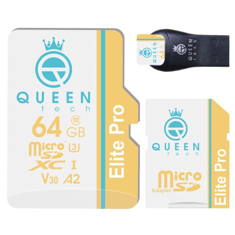کارت حافظه Micro SD HC کوئین تک مدل Elite Pro A2 V30 کلاس 10 استاندارد UHS-I U3 سرعت 85MBps ظرفیت 64 گیگابایت به همراه آ