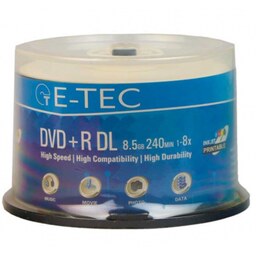 دی وی دی خام ای-تک مدل DVD-9 printable بسته 25 عددی