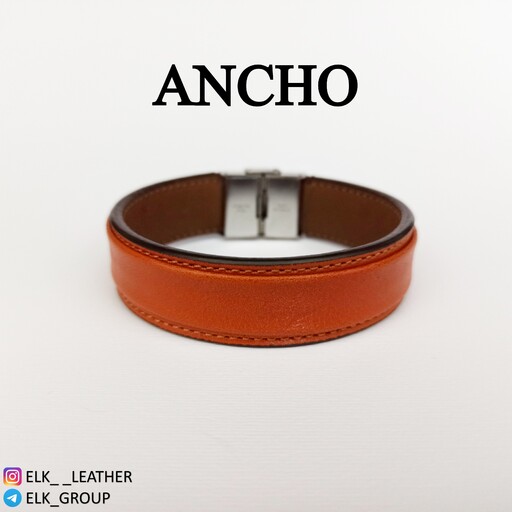دستبند چرم طبیعی ANCHO مدل D221 عسلی (ارسال رایگان همراه با جعبه چوبی مخصوص هدیه)