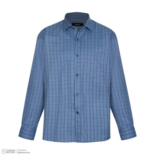 پیراهن تترون آستین بلند مردانه مدل چهار خونه آبی تیره کد 018