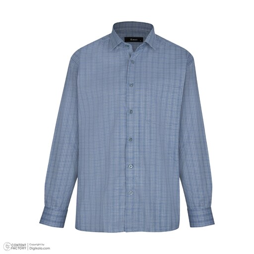 پیراهن تترون آستین بلند مردانه مدل چهار خونه آبی روشن کد 018