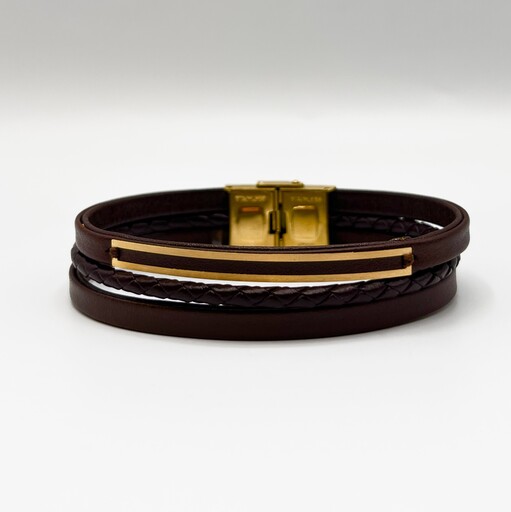 دستبند چرم مردانه طلا مدل جدید