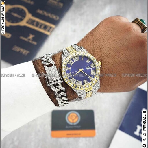 ست ساعت مچی مردانه فول نگین رولکس ROLEX مدل 2120 