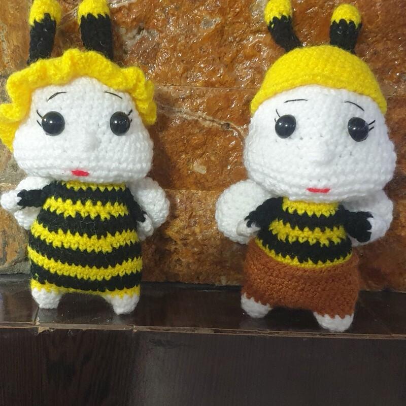 عروسک بافتنی زنبور عسل 10 الی 12 سانتی مناسب بازی کودکان، آویز کیف، سرکلیدی
