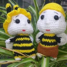 عروسک بافتنی زنبور عسل 10 الی 12 سانتی مناسب بازی کودکان، آویز کیف، سرکلیدی