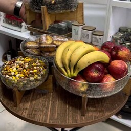 سرویس 4 تکه آبگز پایه چوبی شامل شیرینی خوری،میوه خوری،آجیل خوری،پیاله