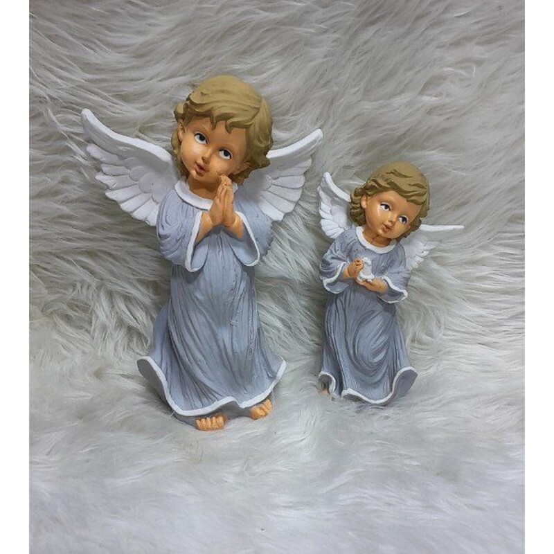 مجسمه دکوری فرشته دعا خوان دو رنگ صورتی و طوسی 