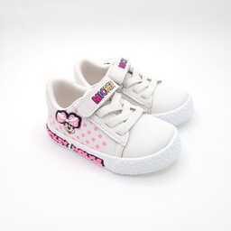 کفش بچگانه دخترانه میکی موس اسپرت پیاده روی رنگ سفید خیلی نرم سبک و بادوام بنددار ورزشی زیره تزریق پیو بادوام کد55148