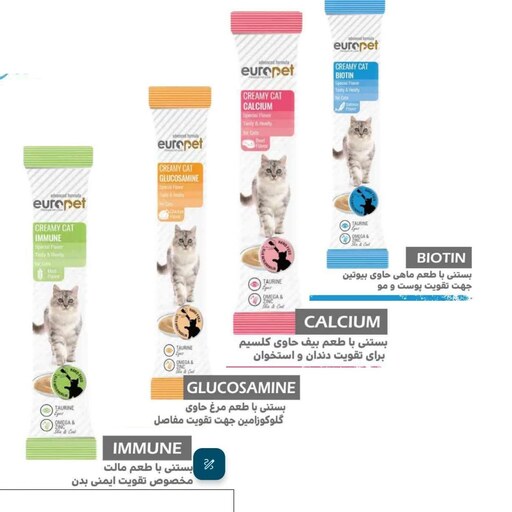 بستنی ویتامینه یوروپت مخصوص گربه در چهار طعم مختلف 14 گرمی